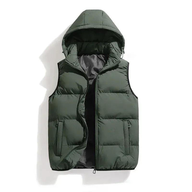 Cropped Winter Vest with Hood and Zip Closure