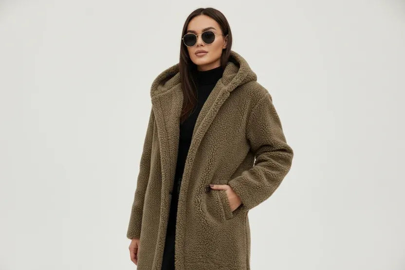 Women's Longline Fluffy Teddy Coat with Hood