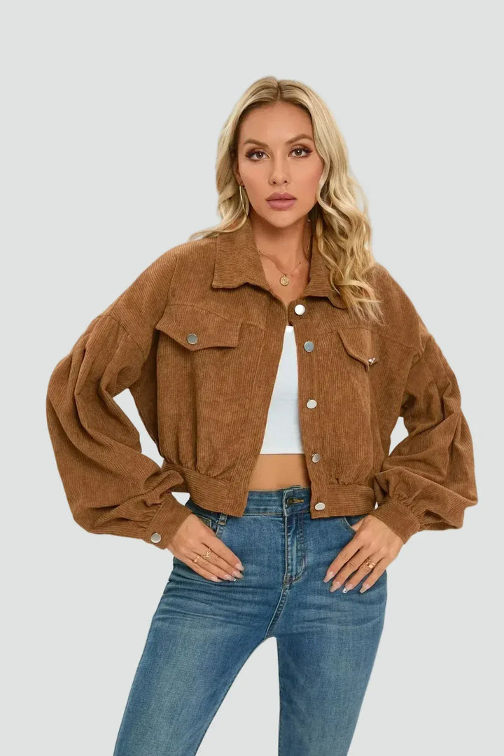 Women's Oversized Cropped Jacket with Button Closure