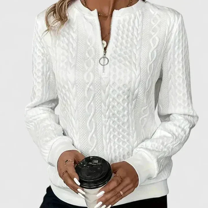 Women's Relaxed Fit Zip Jumper with Ribbed Cuffs