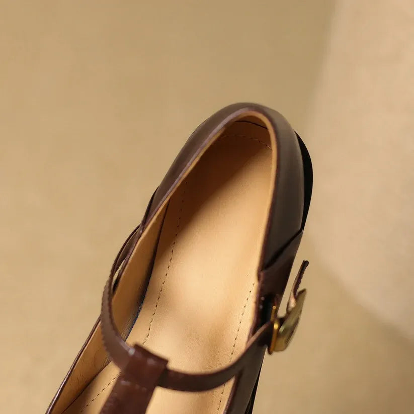 Women's Comfy Heeled Mary Jane Shoes with Adjustable Strap