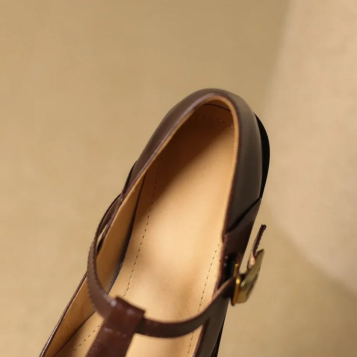 Women's Comfy Heeled Mary Jane Shoes with Adjustable Strap