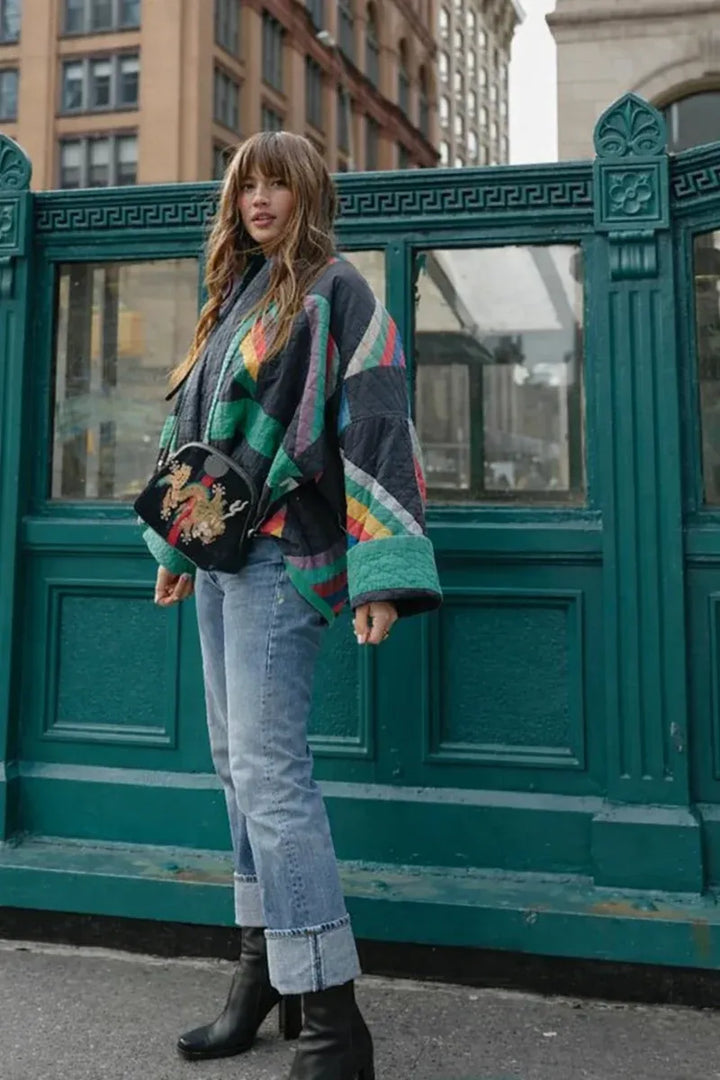 Women's Oversized Quilted Jacket with Balloon Sleeves