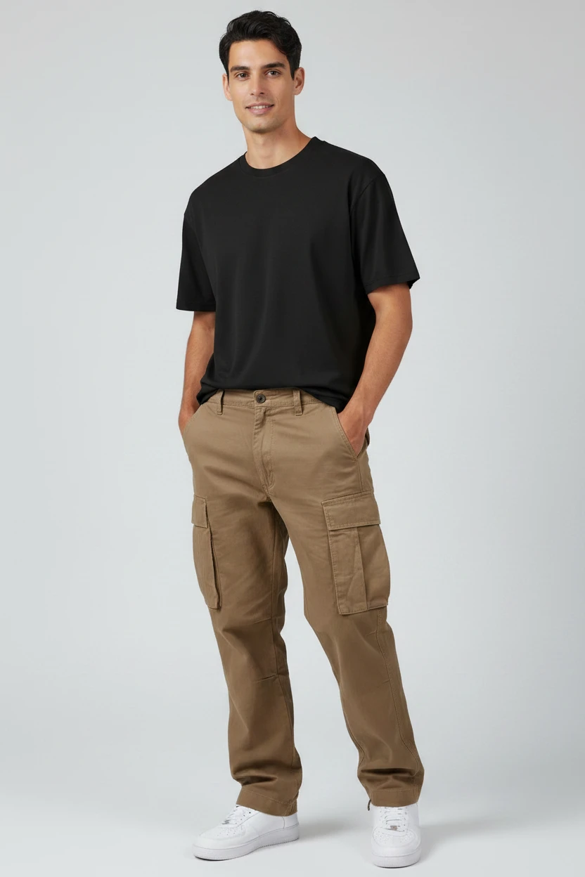 Men's Cargo Casual Trousers with Relaxed Fit and Functional Pockets