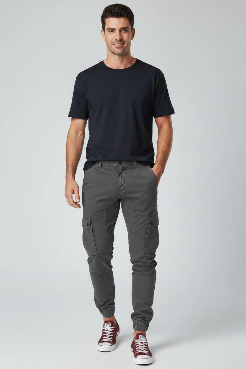 Men's Casual Cargo Trousers with Relaxed Fit and Ribbed Cuffs