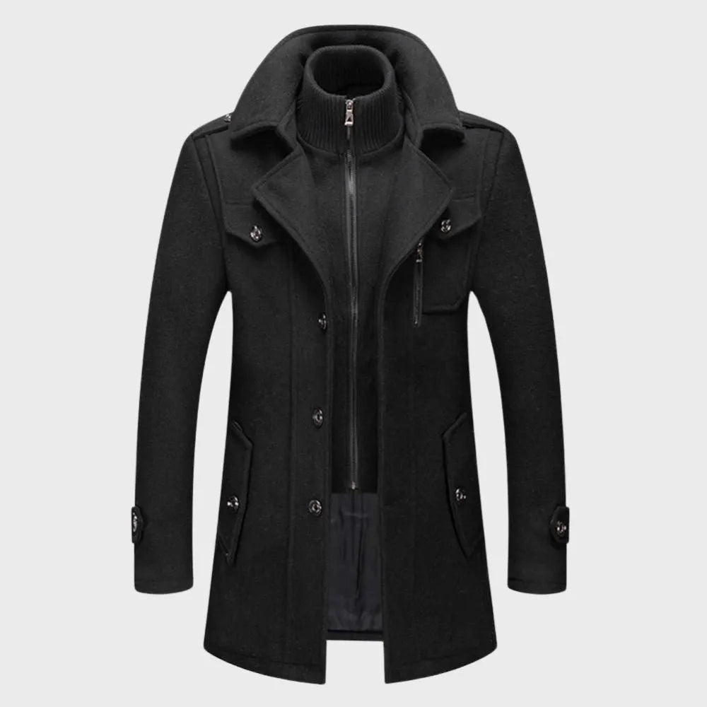 Men's Casual Warm Trench Coat with Zip Closure