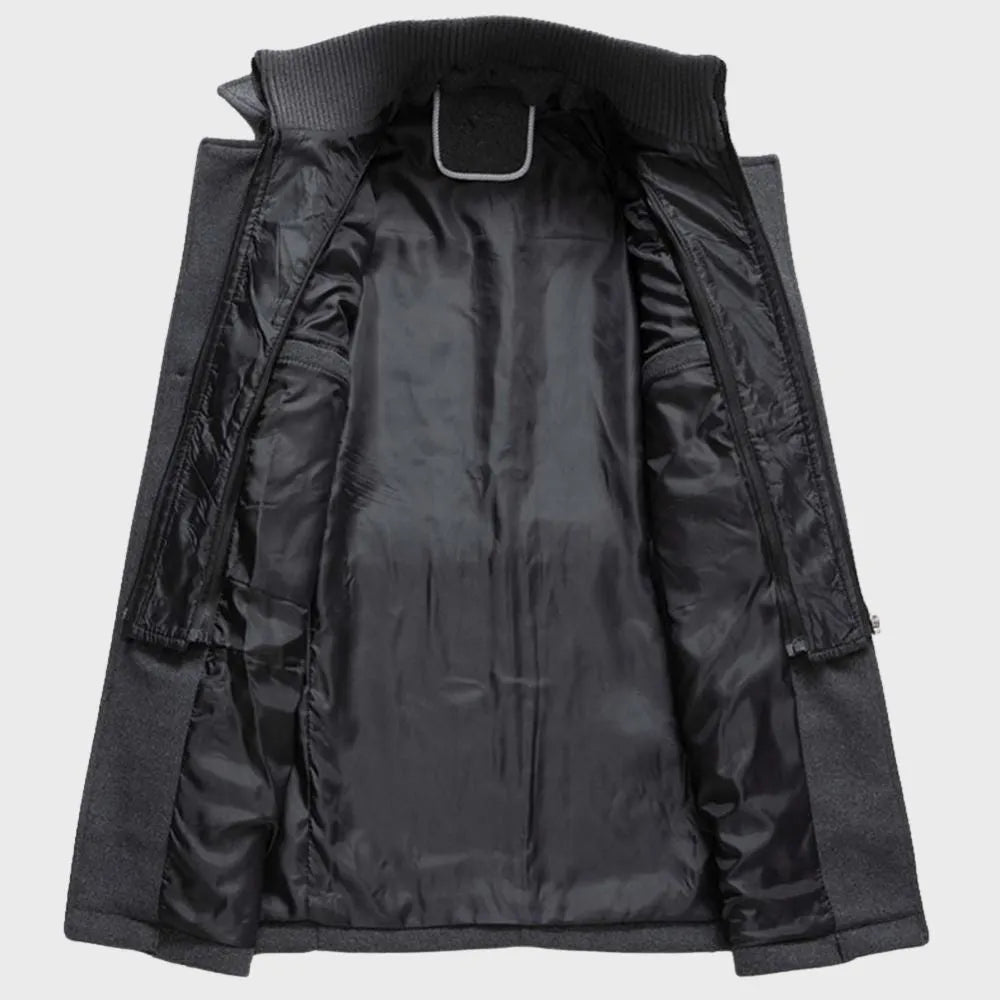 Men's Casual Warm Trench Coat with Zip Closure