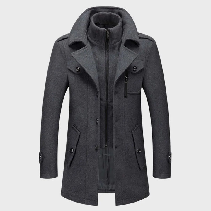 Men's Casual Warm Trench Coat with Zip Closure