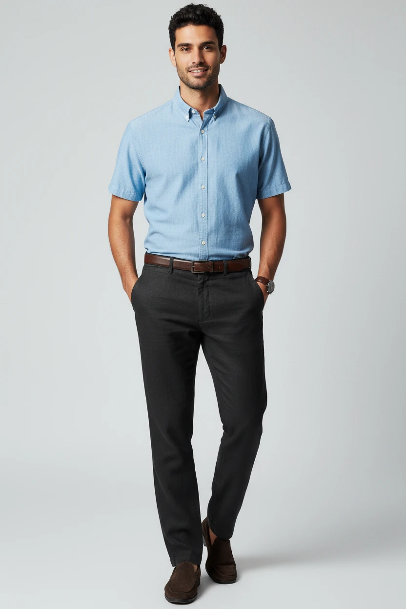 Men's Casual Work Trousers with Relaxed Fit and Functional Pockets