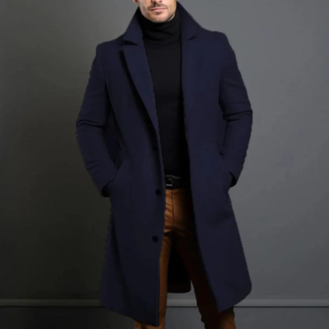 Men’s Longline Casual Overcoat with Button Closure