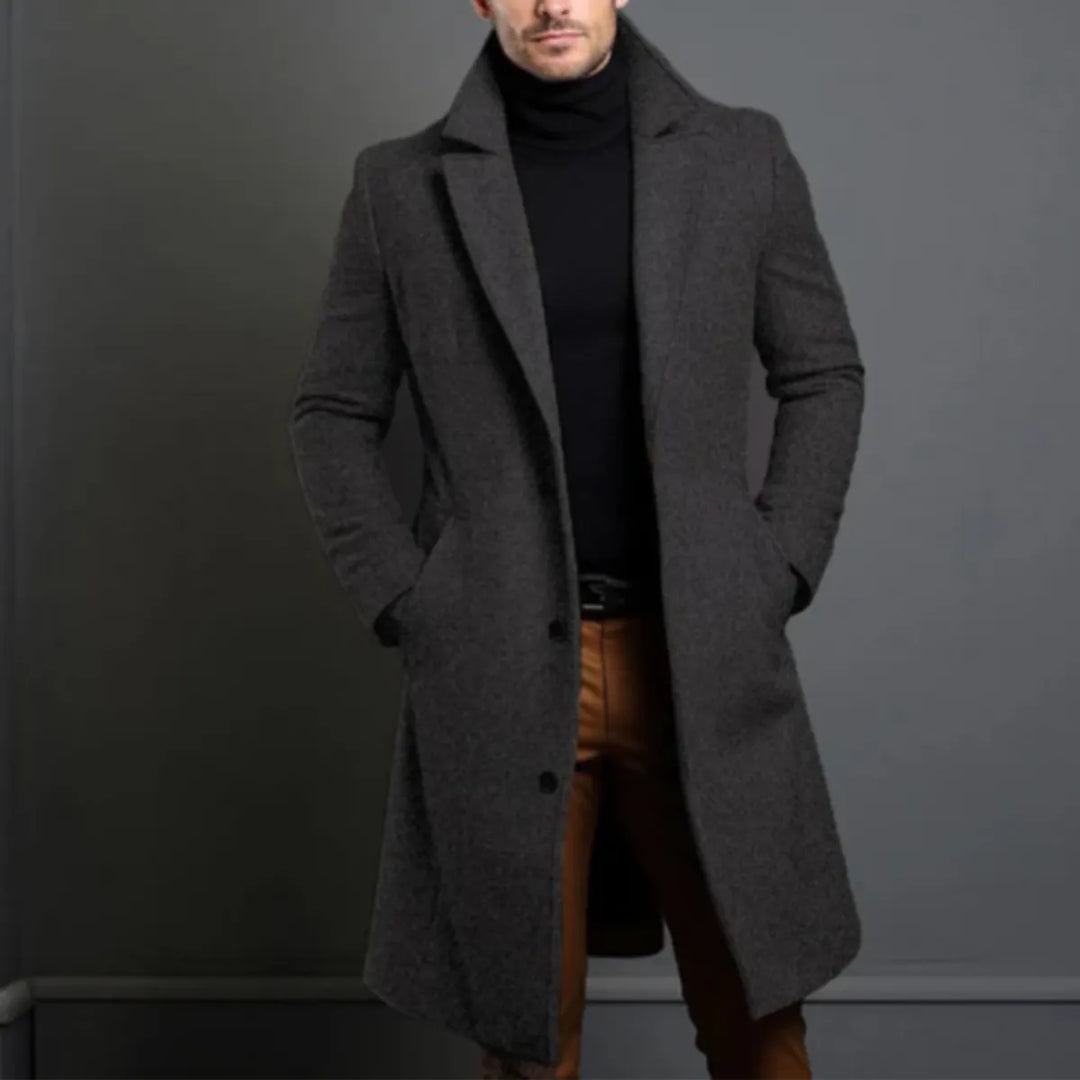 Men’s Longline Casual Overcoat with Button Closure