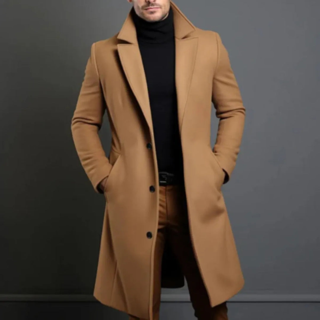 Men’s Longline Casual Overcoat with Button Closure