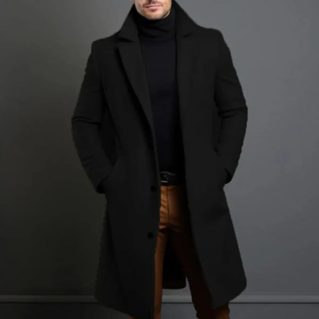 Men’s Longline Casual Overcoat with Button Closure