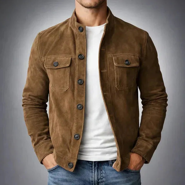 Men’s Casual Jacket with Stand Collar and Buttons