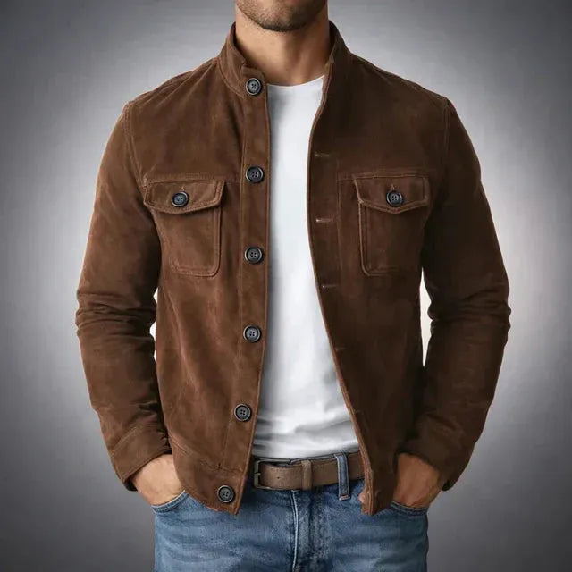 Men’s Casual Jacket with Stand Collar and Buttons