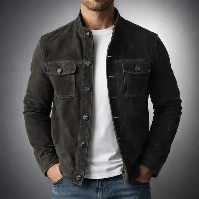 Men’s Casual Jacket with Stand Collar and Buttons