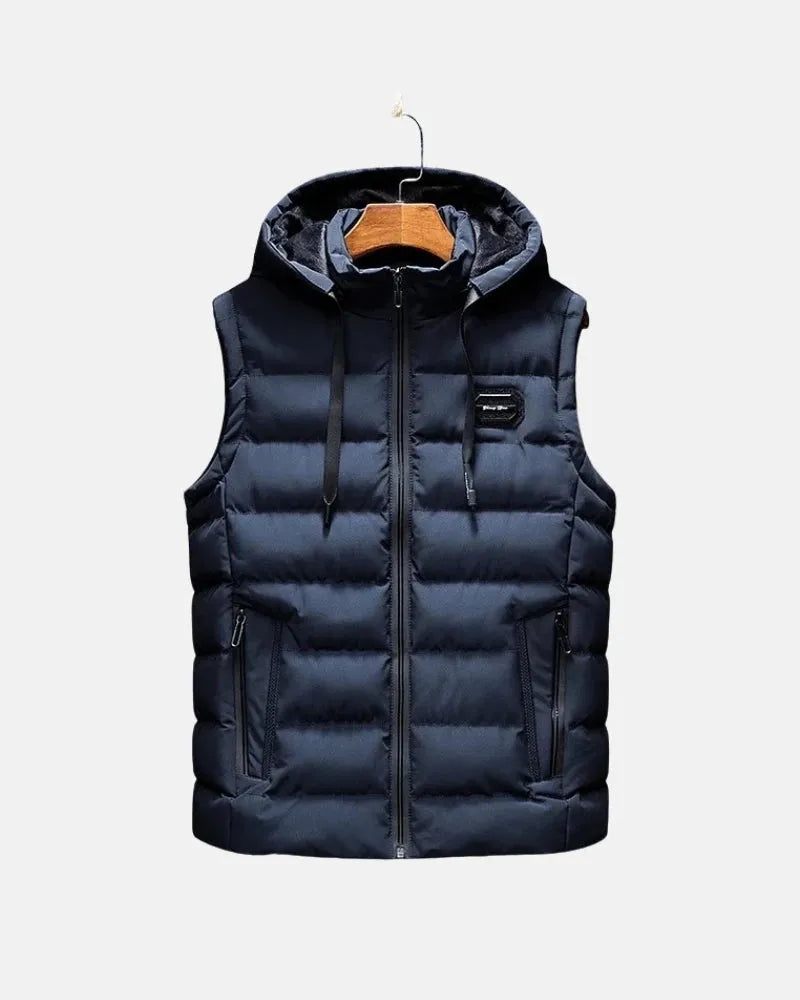 Padded Winter Vest with Detachable Hood and Zip Closure