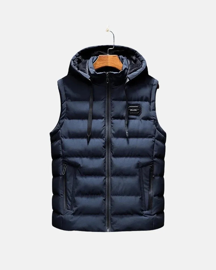 Padded Winter Vest with Detachable Hood and Zip Closure