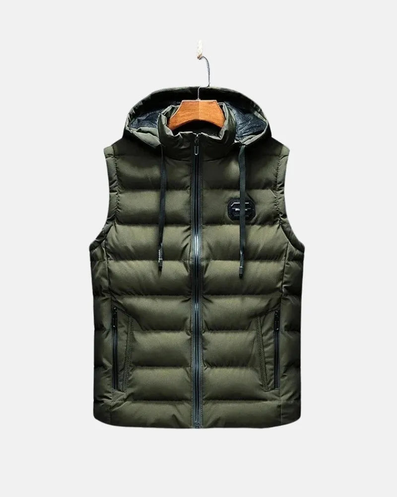 Padded Winter Vest with Detachable Hood and Zip Closure