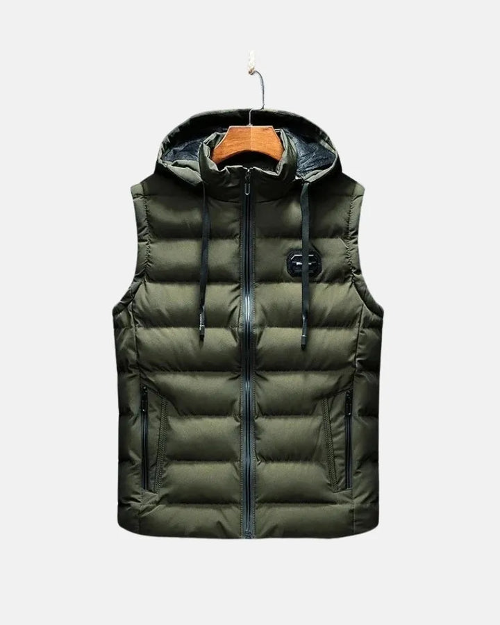 Padded Winter Vest with Detachable Hood and Zip Closure