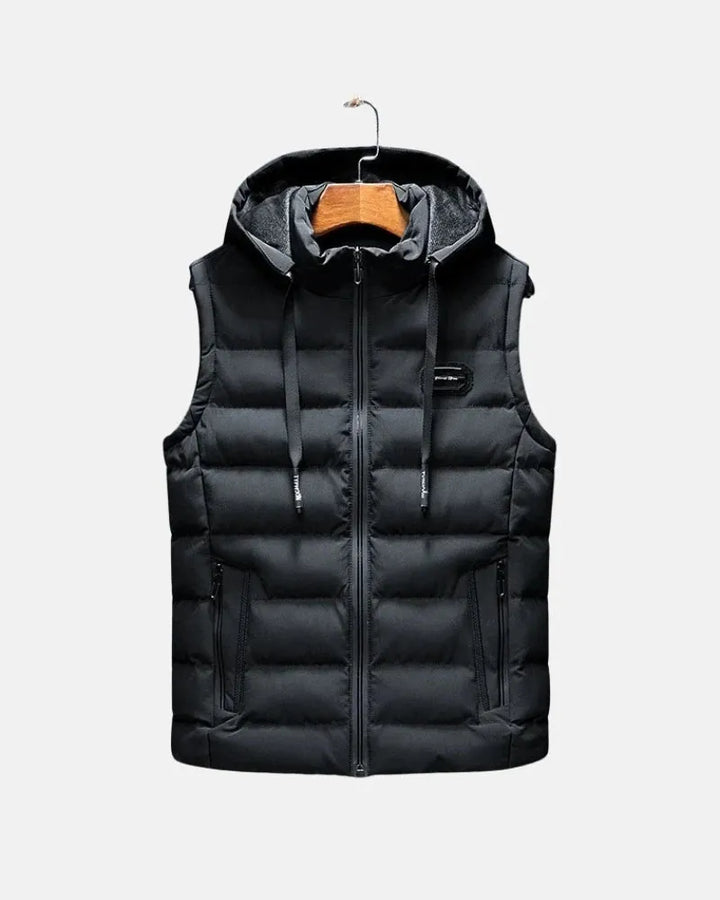 Padded Winter Vest with Detachable Hood and Zip Closure