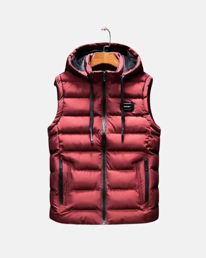 Padded Winter Vest with Detachable Hood and Zip Closure