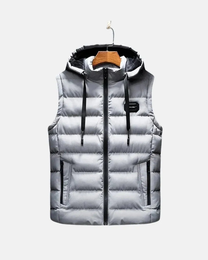 Padded Winter Vest with Detachable Hood and Zip Closure