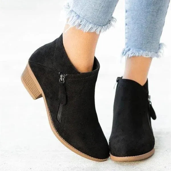 Women’s Ankle Block Heel Boots with Side Zip
