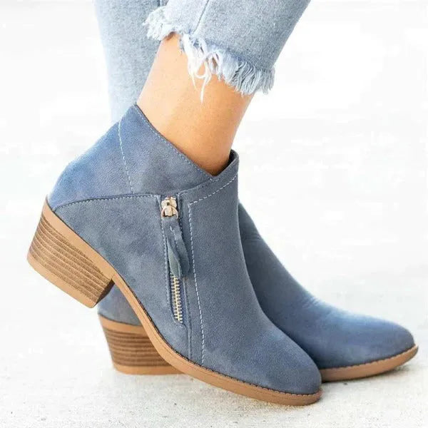 Women’s Ankle Block Heel Boots with Side Zip