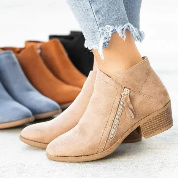 Women’s Ankle Block Heel Boots with Side Zip