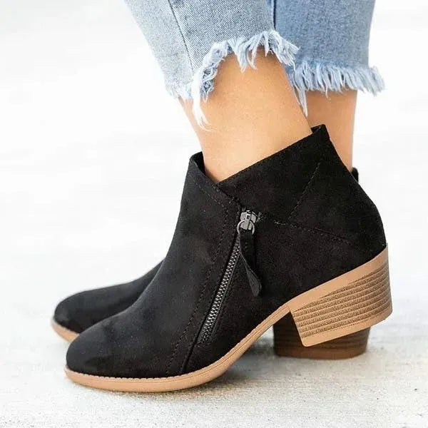 Women’s Ankle Block Heel Boots with Side Zip