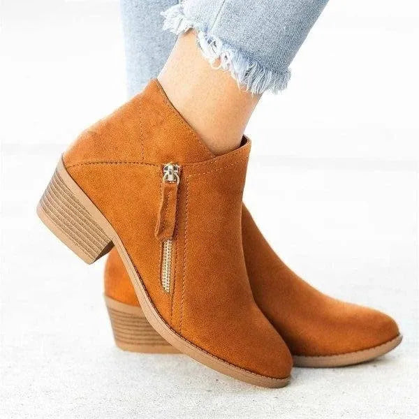 Women’s Ankle Block Heel Boots with Side Zip