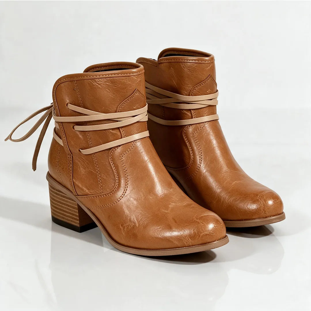 Women's Block Heel Ankle Boots with Adjustable Strap