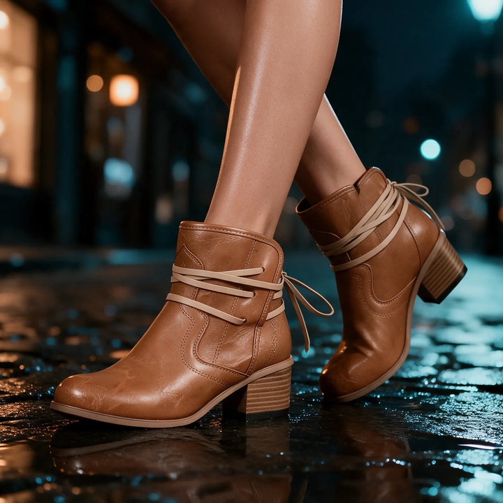 Women's Block Heel Ankle Boots with Adjustable Strap