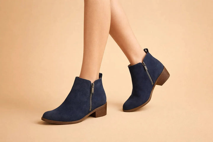 Women's Block Heel Ankle Boots with Side Zip