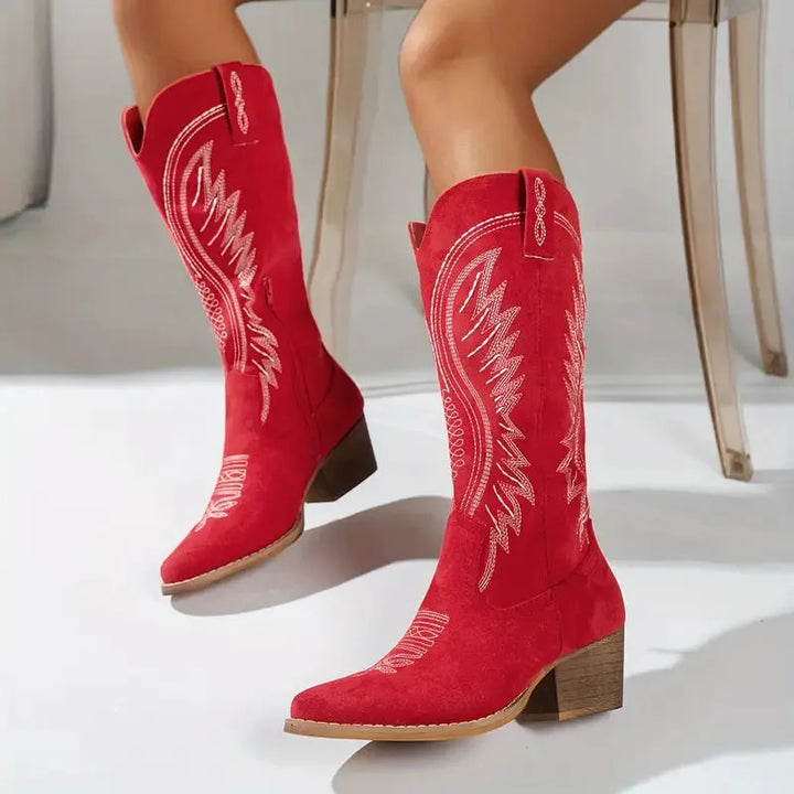 Women's Block Heel Cowboy Boots with Cushioned Insole