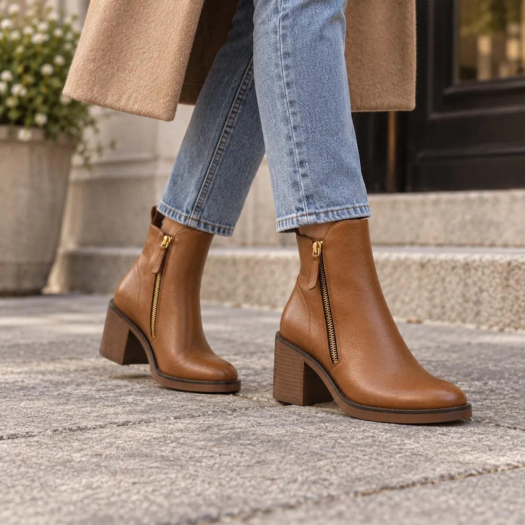 Women’s Casual Block Heel Boots with Side Zip