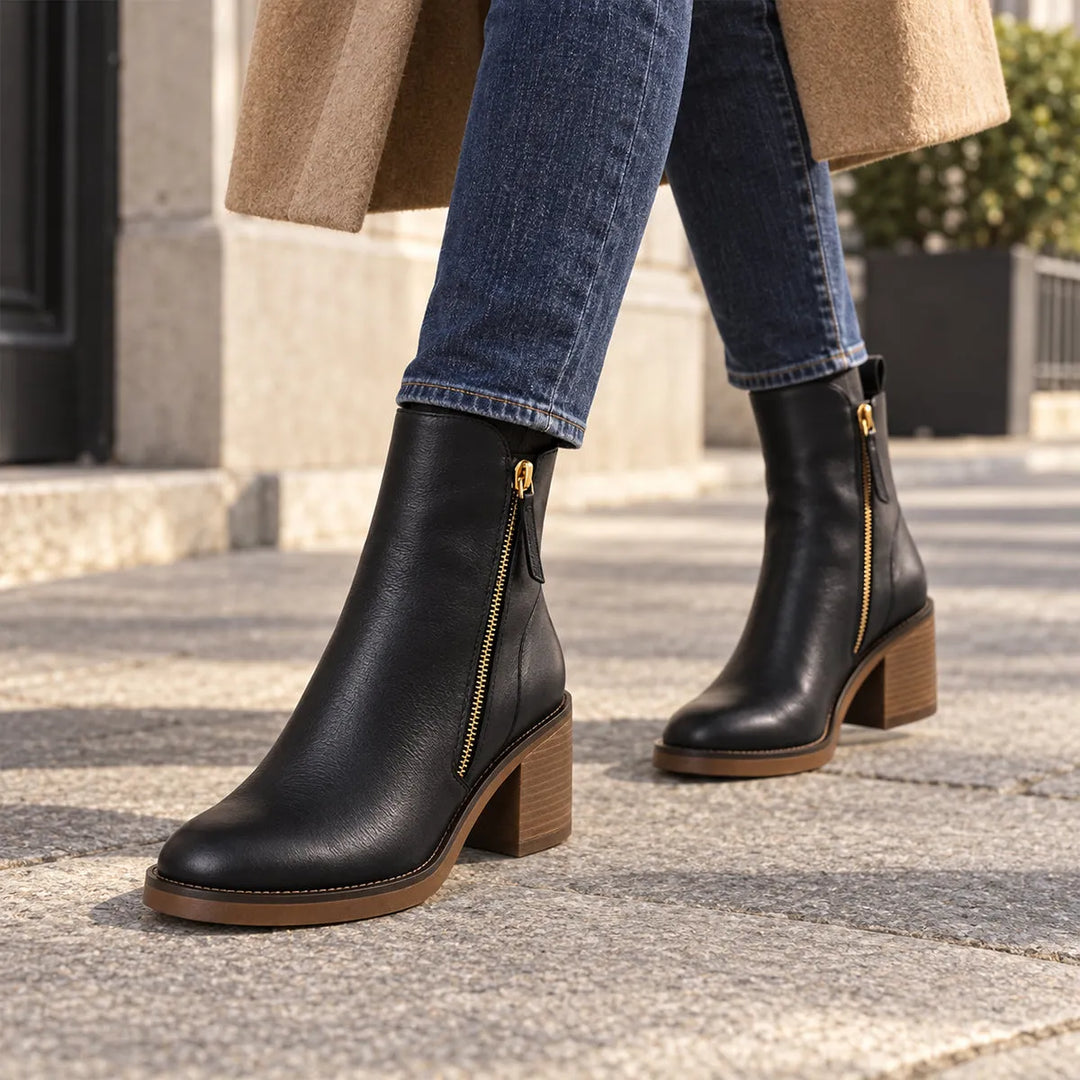 Women’s Casual Block Heel Boots with Side Zip