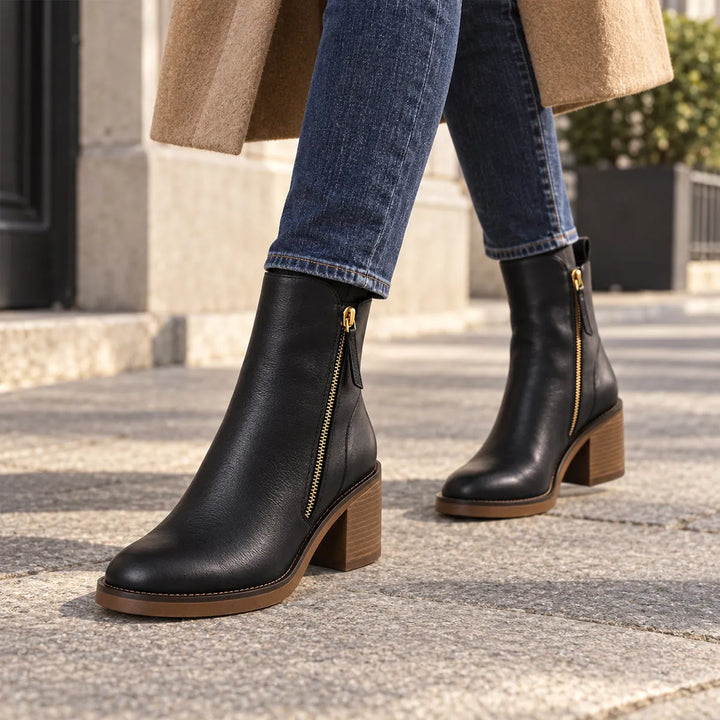 Women’s Casual Block Heel Boots with Side Zip