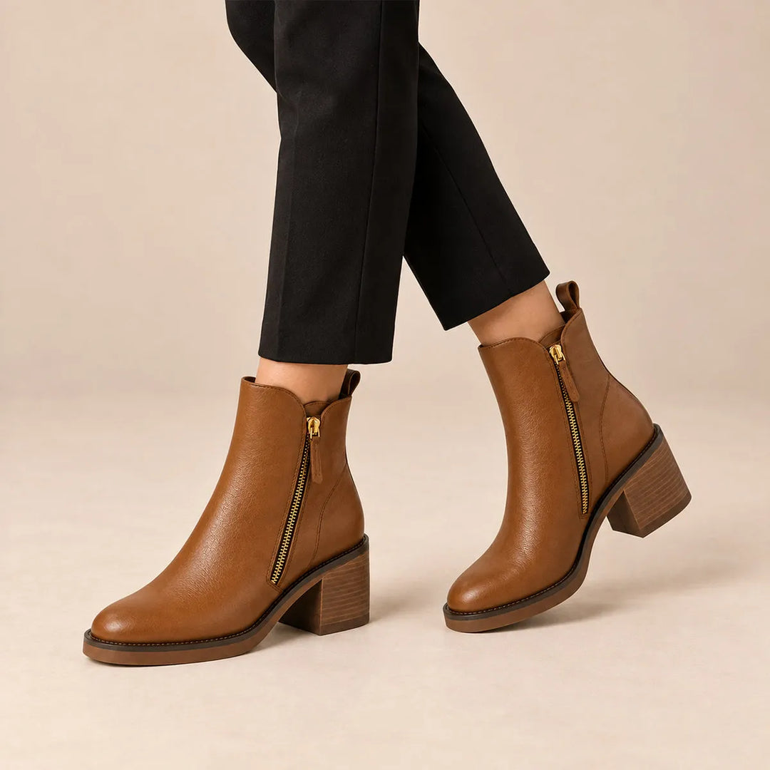 Women’s Casual Block Heel Boots with Side Zip