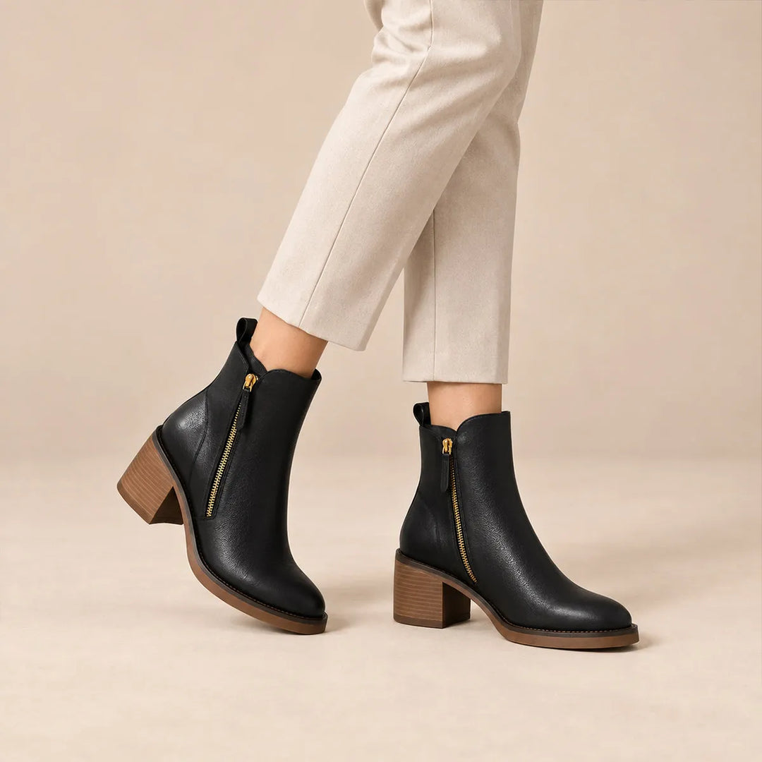 Women’s Casual Block Heel Boots with Side Zip