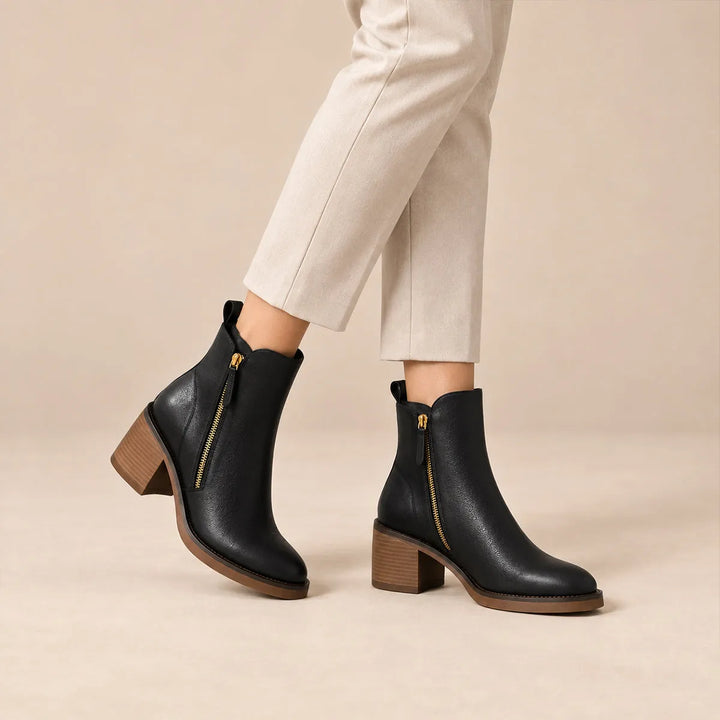 Women’s Casual Block Heel Boots with Side Zip
