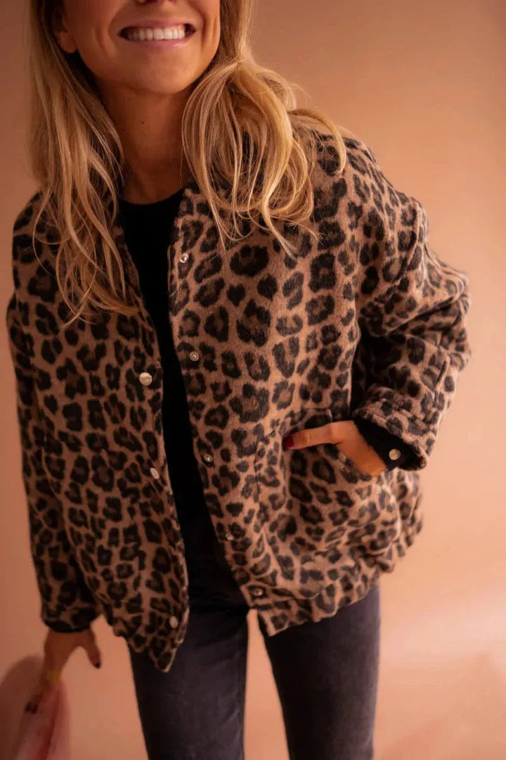 Women's Casual Bomber Jacket with Button Closure
