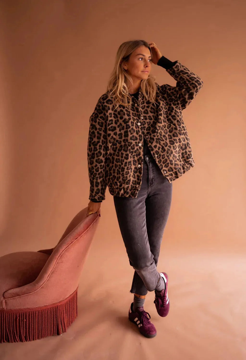 Women's Casual Bomber Jacket with Button Closure