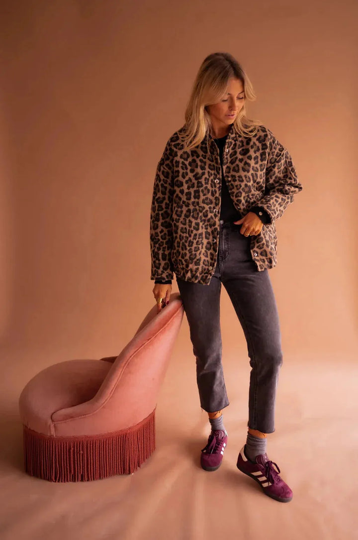 Women's Casual Bomber Jacket with Button Closure