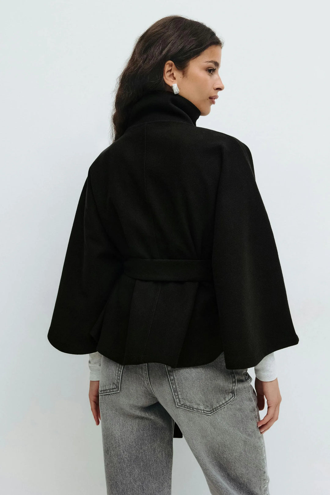 Women’s Casual Cape-Style Winter Jacket with Tie Belt