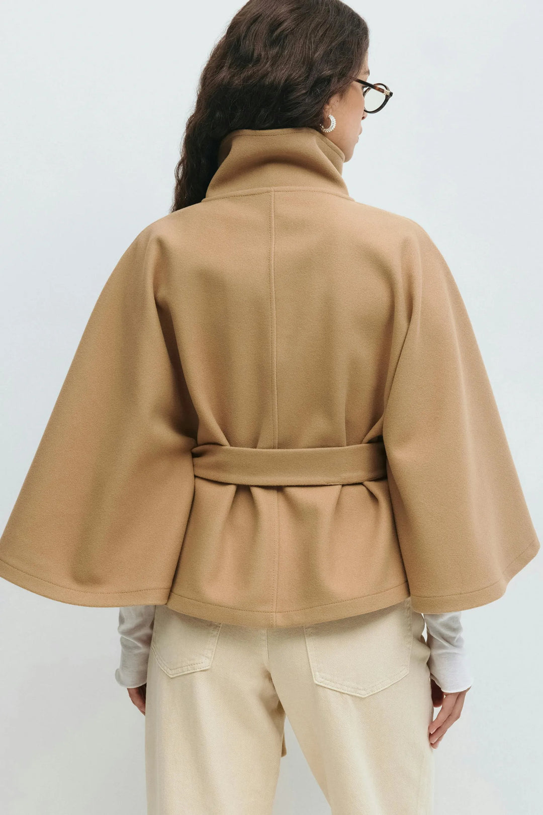 Women’s Casual Cape-Style Winter Jacket with Tie Belt