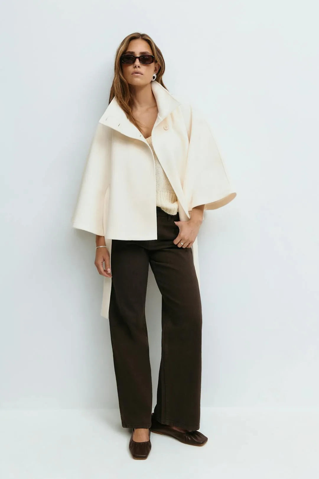 Women’s Casual Cape-Style Winter Jacket with Tie Belt
