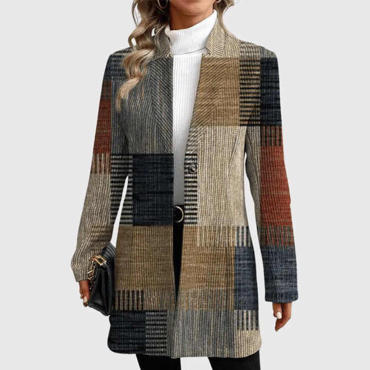 Women’s Casual Coat with Open Front and Patchwork Pattern