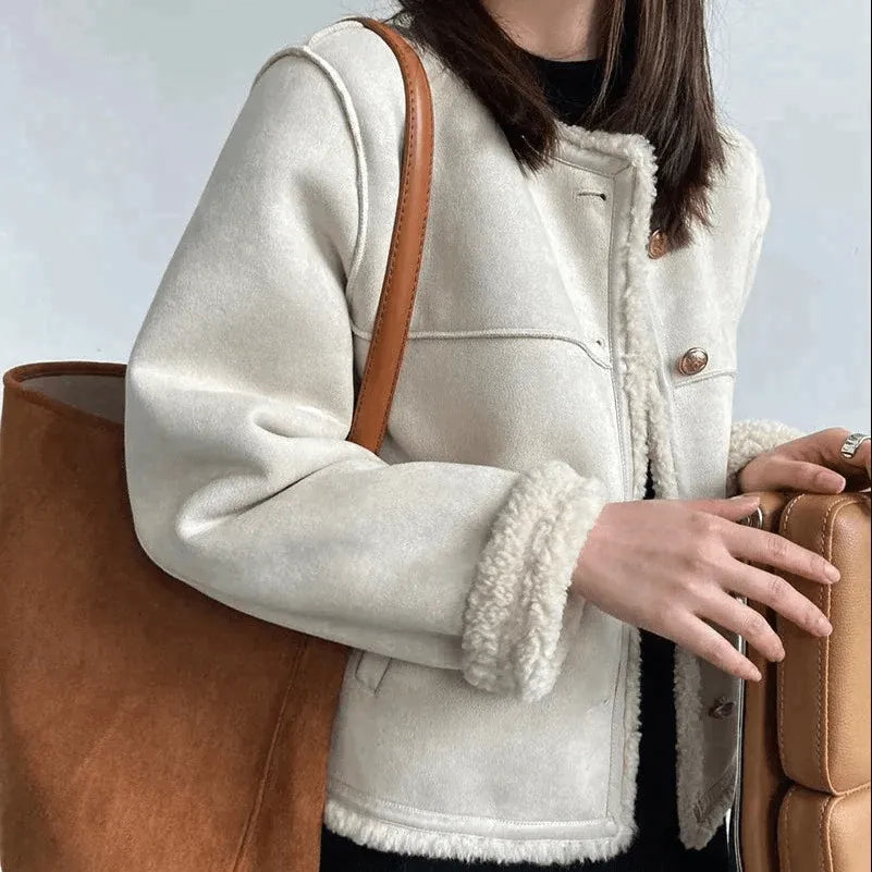 Women's Casual Oversized Jacket with Fur Trim